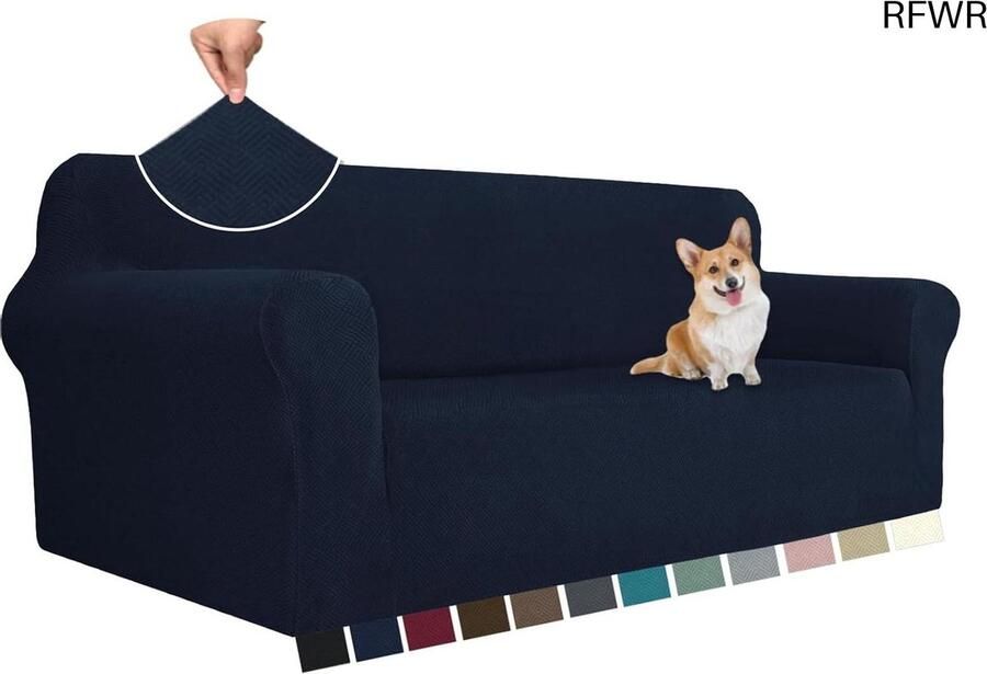 RFWR Elastische 3-zits Bankhoes voor Woonkamer Universele Rekbare Sofahoes met Anti-slip en Krasbestendig Materiaal Donkerblauw