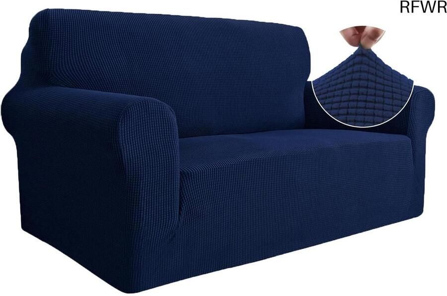 RFWR Elastische Bankhoes 2 Zits Universele Krasbestendige en Antislip Voor Woonkamer Blauw