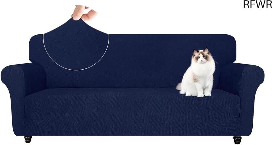 RFWR Elastische Bankhoes Voor 3-Zits Bank Met Armleuningen Krasbestendig En Anti-Slip Universele Meubelhoes In Blauw