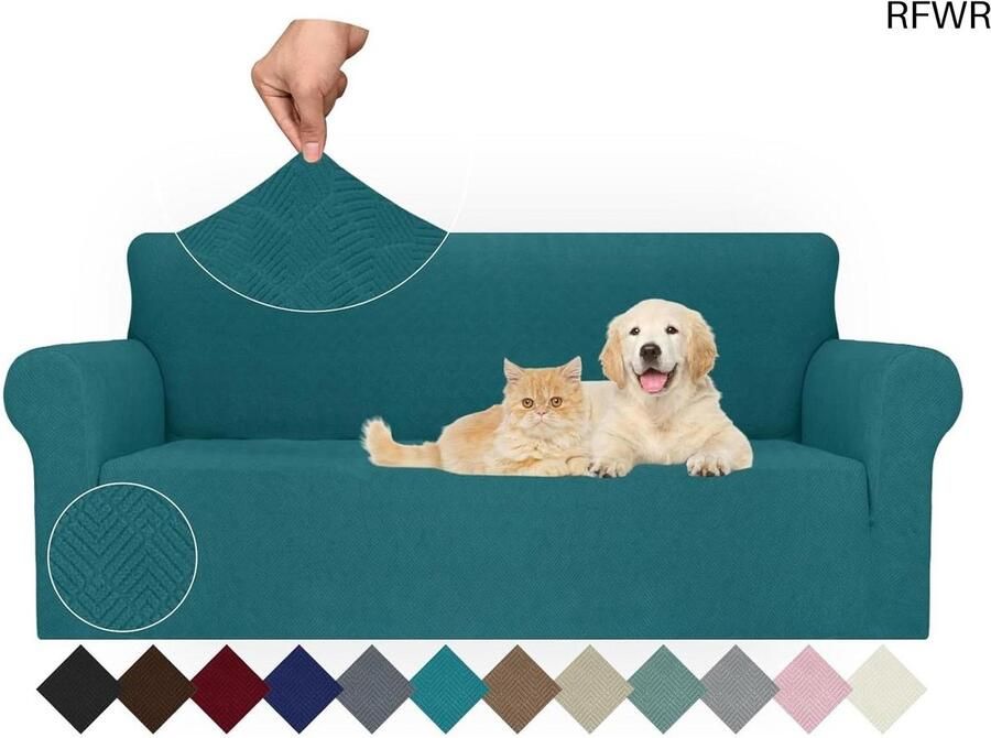 RFWR Elastische Bankhoes voor 3 Zits Banken Antislip en Krasbestendig Donkergroen