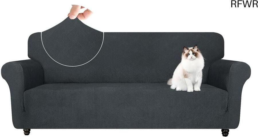 RFWR Elastische Bankhoes voor 3-Zitsbank met Armleuningen Krasbestendige Meubelhoes voor Woonkamer Anti-Slip en Universeel Design