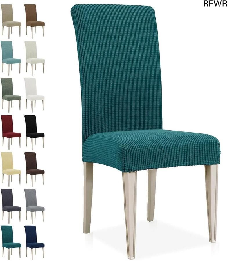 RFWR Elastische Stoelhoezen Set van 6 Moderne Wasbare Eetstoelhoes voor Eetkamerstoelen Universele en Verwijderbare Bescherming in Groen