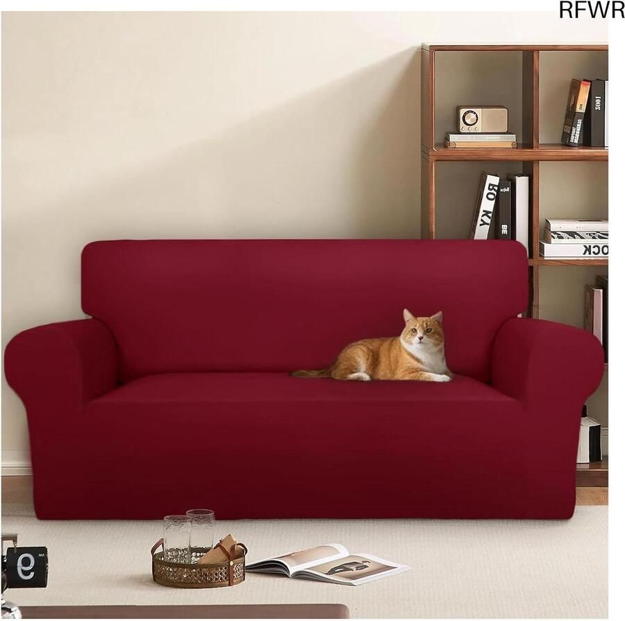 RFWR Elastische Velours Bankhoes voor 3 Zitplaatsen (180-260CM) Krasbestendig en Comfortabel