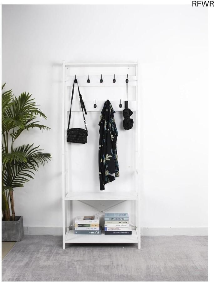 RFWR Elegante Witte Kapstok met Bankje en Schoenenplank Stijlvol en Ruimtebesparend Halmeubel met Schoenenrek