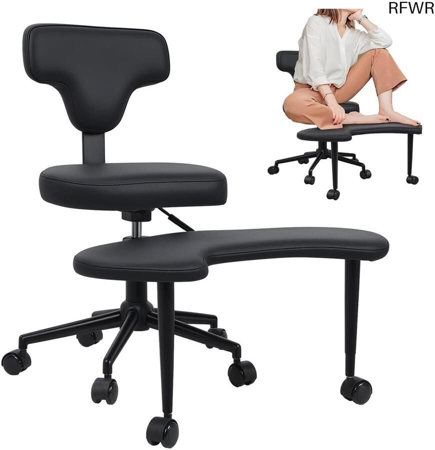 RFWR Ergonomische Bureaustoel met Gekruiste Voeten en Lendensteun Zwart