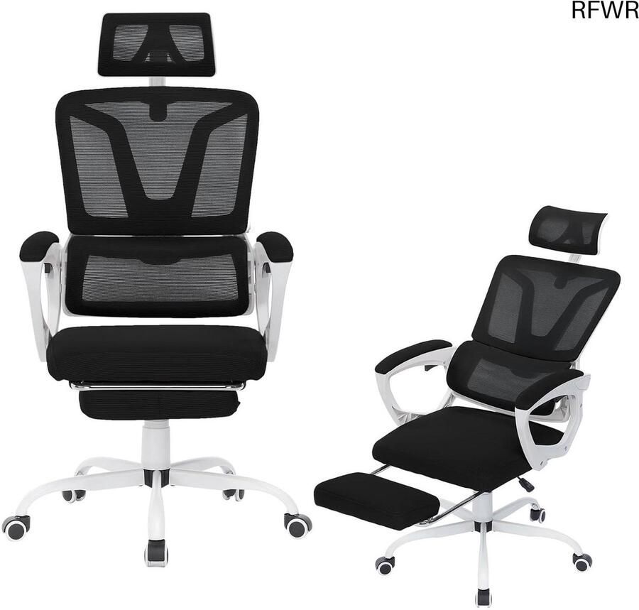RFWR Ergonomische bureaustoel met voetensteun en ligfunctie Verstelbare mesh bureaustoel voor optimaal zitcomfort