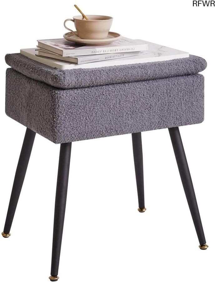 RFWR Faux Teddy Bont Make-up Kruk met Opslag – Stabiele Ottomaanse Kruk voor Thuis