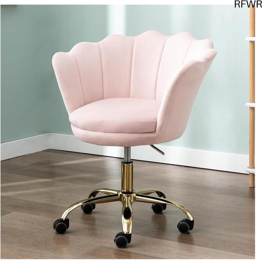 RFWR Fluwelen draaistoel voor thuiskantoor en slaapkamer Verstelbare hoogte lichtroze