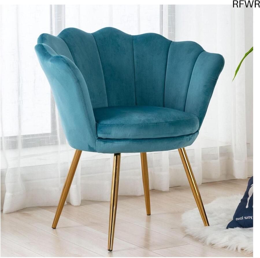 RFWR Fluwelen Make-uptafelstoel met Gouden Poten Ergonomische Loungestoel voor Woonkamer