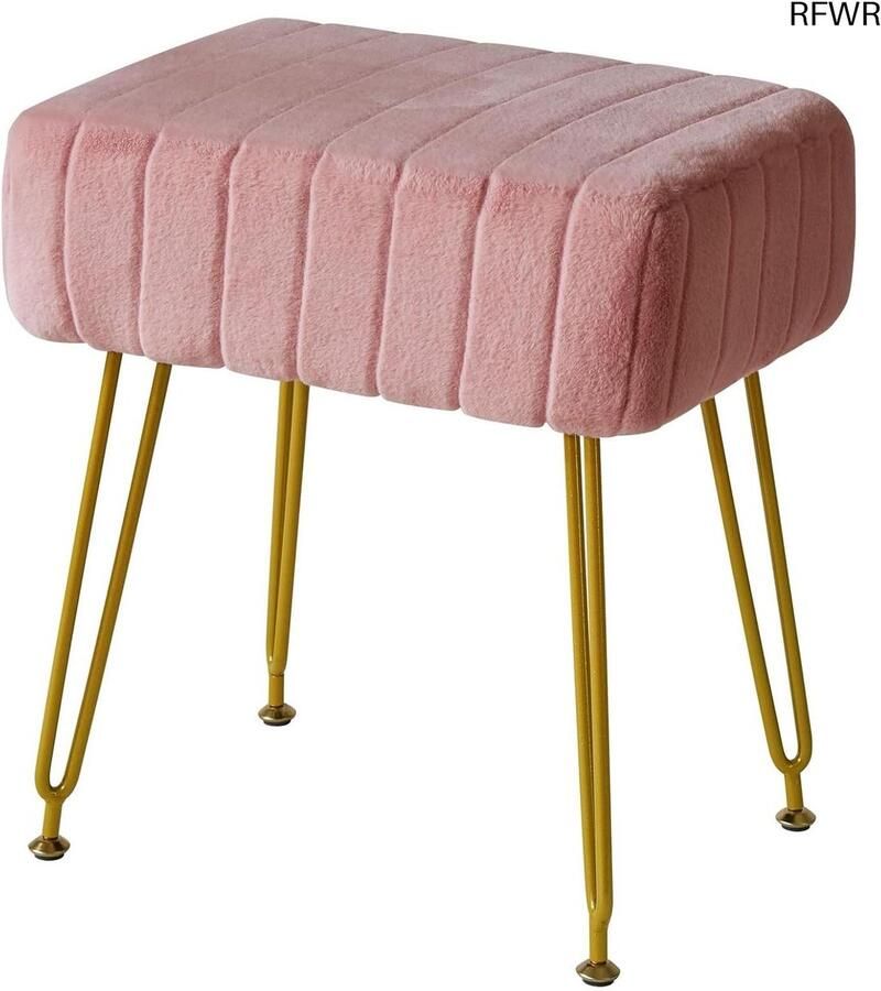 RFWR Fluwelen voetensteun met metalen poten Multifunctionele ottomaanse kruk in roze