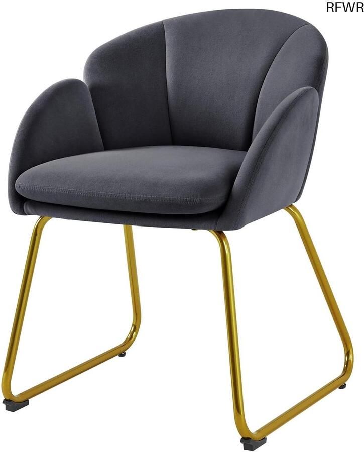RFWR Gestoffeerde eetkamerstoel in bloemvorm met gouden metalen poten donkergrijs