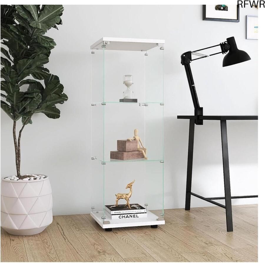 RFWR Glazen Vitrinekast met Deuren en Slot 3 Planken voor Verzamelobjecten in Woonkamer en Eetkamer