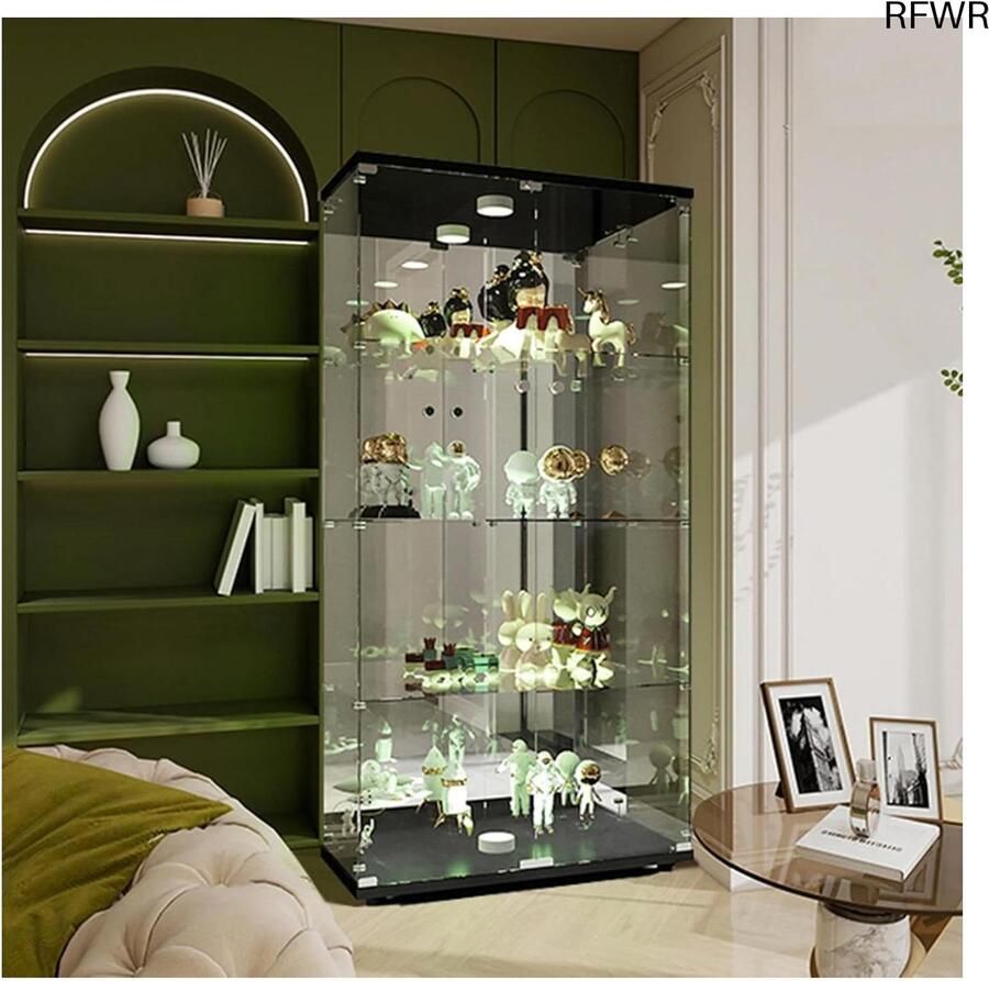 RFWR Glazen vitrinekast met LED verlichting en slot voor verzamelobjecten 2 deuren en 4 etages