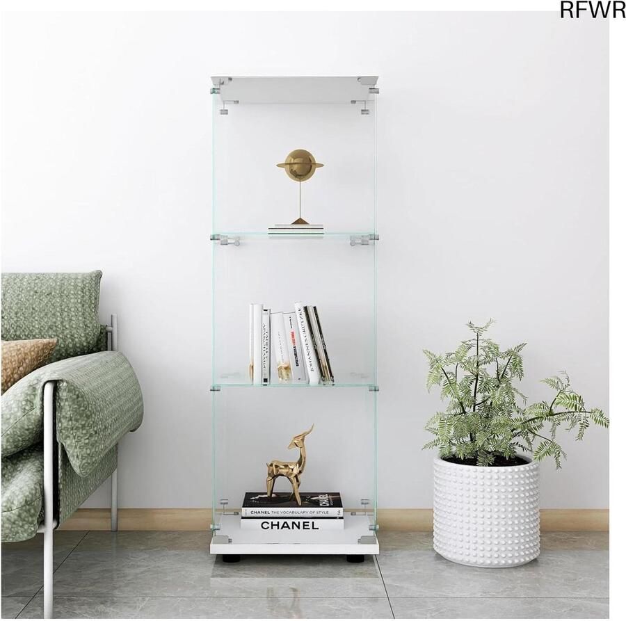 RFWR Glazen Vitrinekast van 125 cm met 3 Planken en Deur Vloerstaande Opbergkast voor Woonkamer Slaapkamer en Kantoor