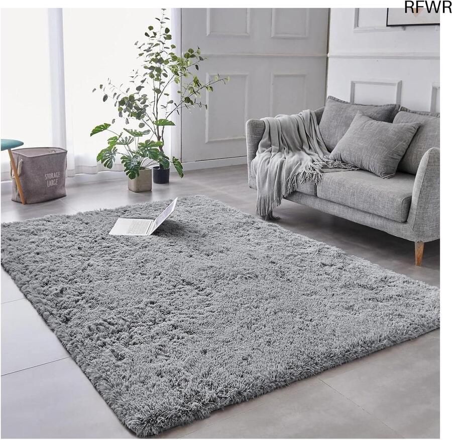 RFWR Groot Grijs Vloerkleed Superzacht Pluizig Antislip en Hoogpolig voor Woonkamer en Speelruimte (160 x 230 cm)
