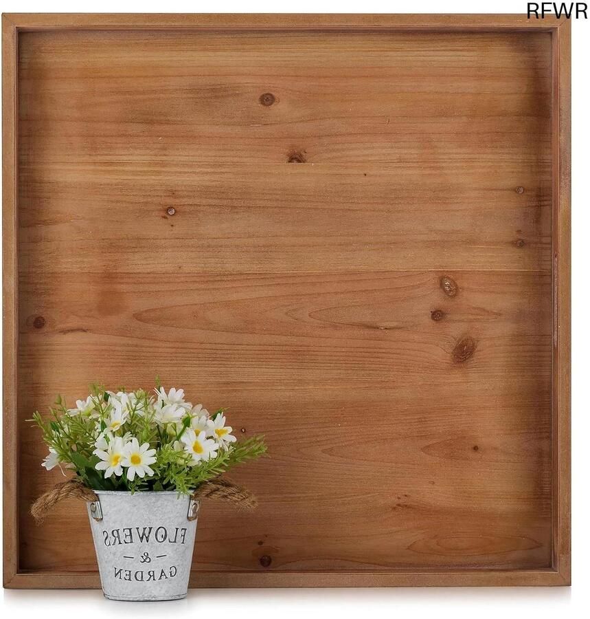 RFWR Groot Vierkant Houten Dienblad voor Ottomaanse Salontafel – Rustiek Decoratief Accessoire met Handgrepen