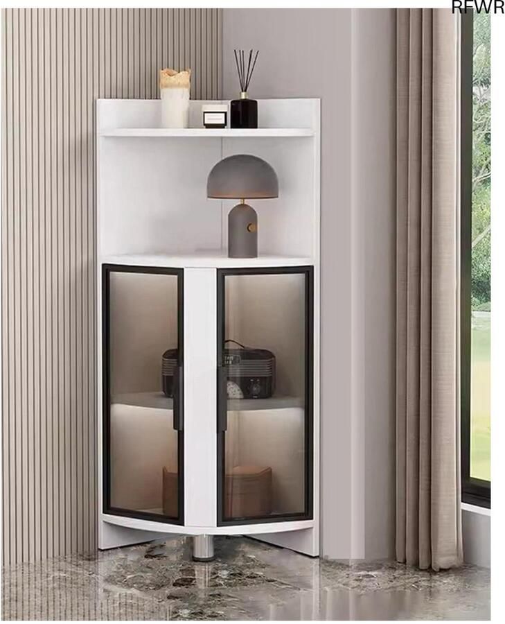 RFWR Hoek vitrinekast met LED-verlichting – Wit en zwart – 120 cm hoogte