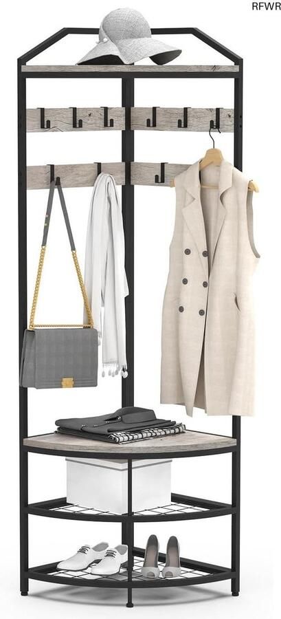 RFWR Hoekkapstok met 12 beweegbare haken en schoenenbank voor entree woonkamers en kantoor