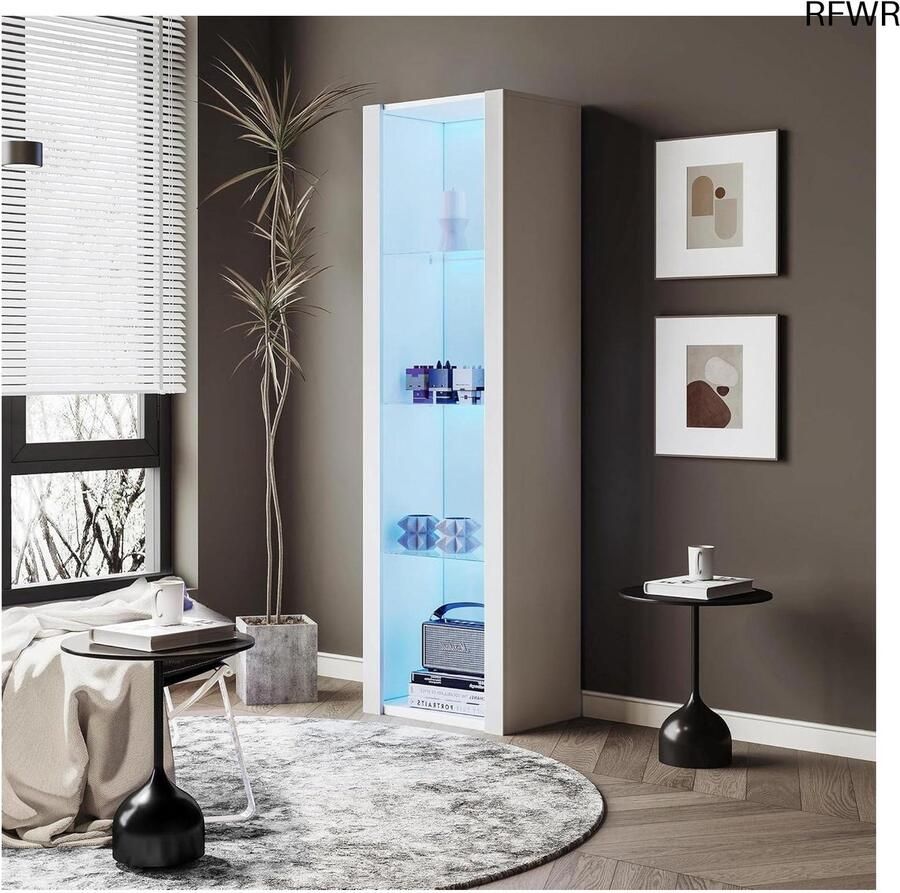 RFWR Hoogglans vitrinekast met LED-verlichting 55 x 38 x 166 cm Elegante opbergoplossing