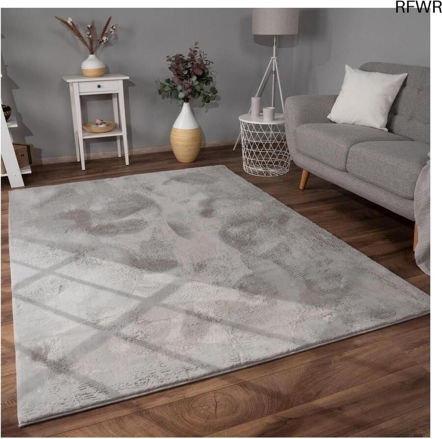 RFWR Hoogpolig Fluffy Tapijt voor de Woonkamer Modern Effen Grijs 160x220 cm