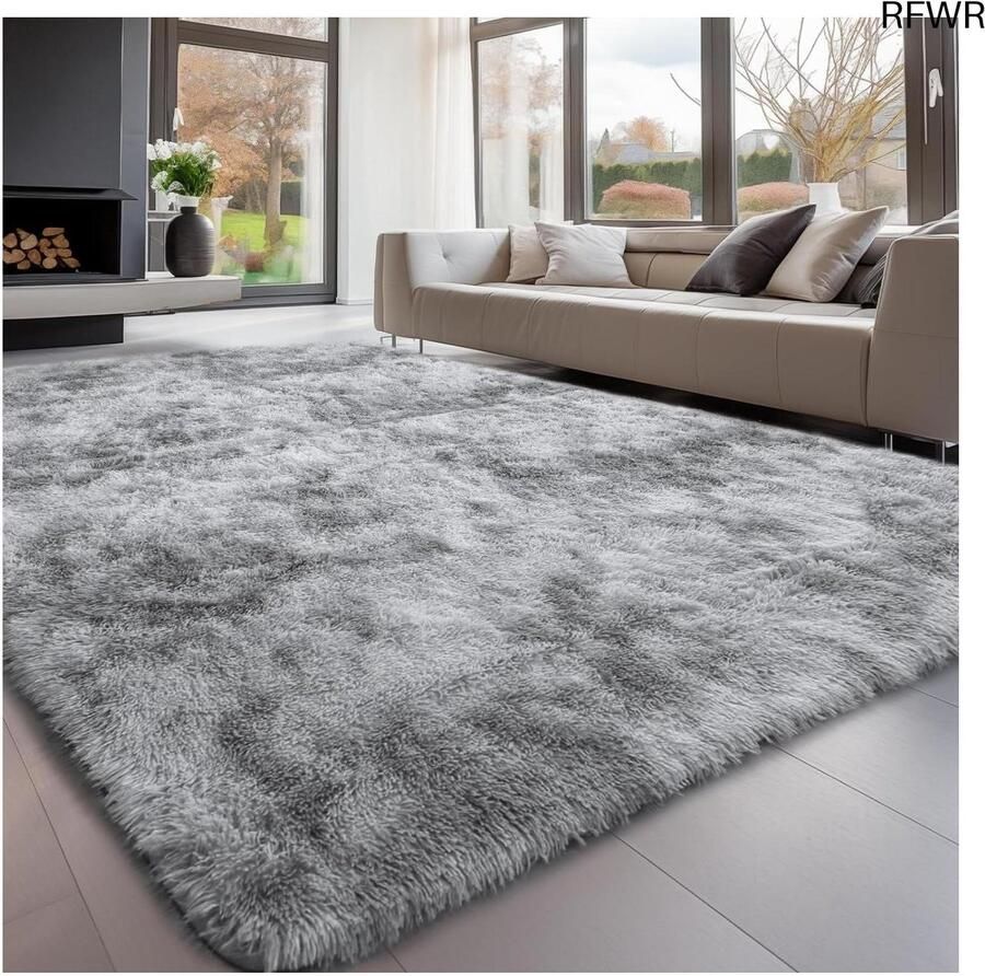 RFWR Hoogpolig Grijs Tapijt 160 x 230 cm Wasbaar Antislip en Ideaal voor Woonkamer en Slaapkamer