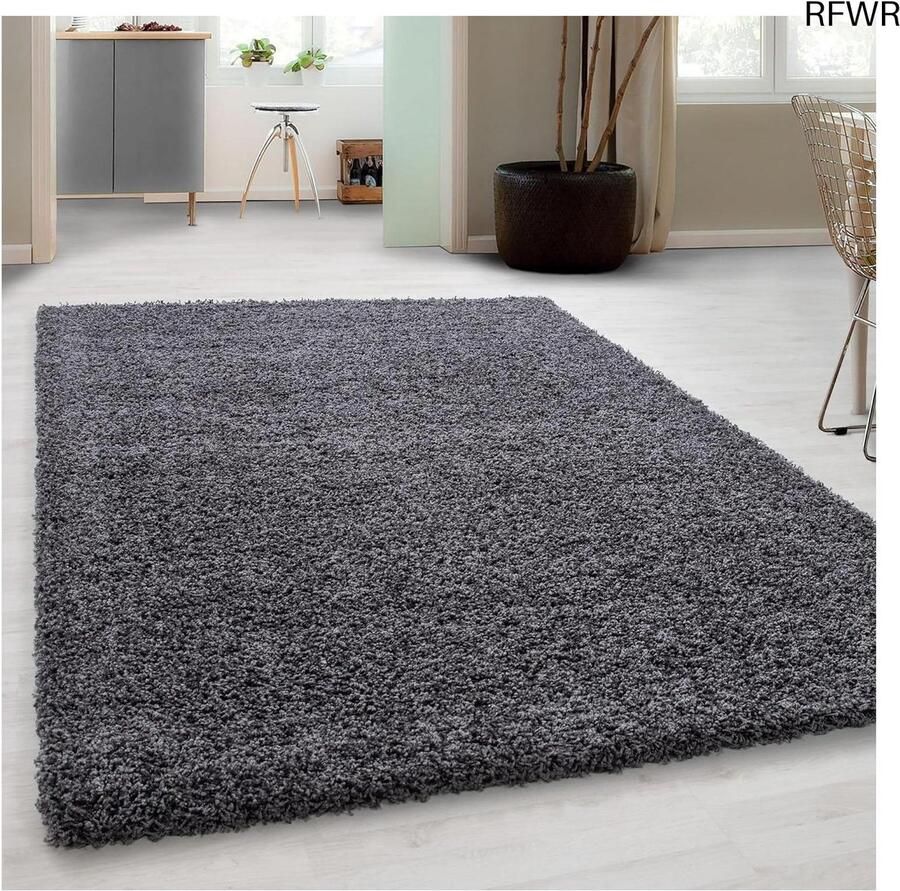 RFWR Hoogpolig Grijs Tapijt Effen Shaggy voor Woonkamer Slaapkamer en Kinderkamer 160 x 230 cm