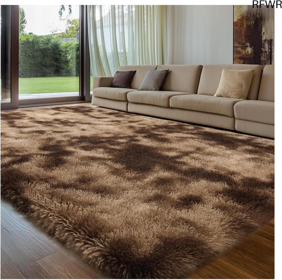 RFWR Hoogpolig Bruin Tapijt 240 x 340 cm Wasbaar en Antislip voor Woonkamer en Slaapkamer