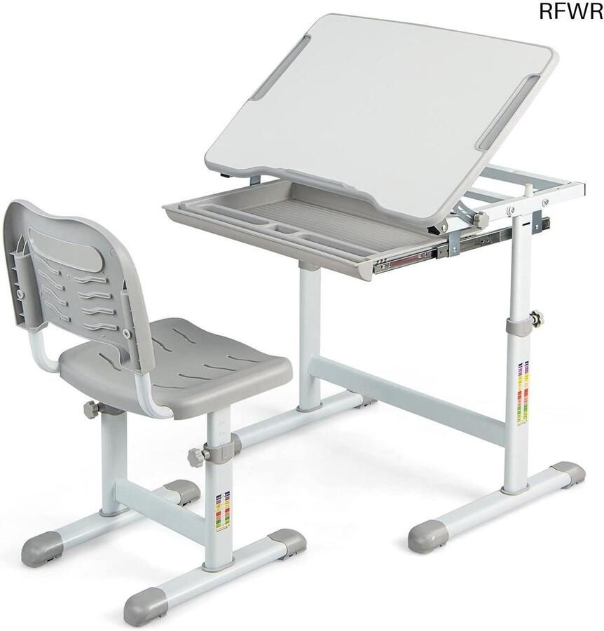 RFWR Hoogte verstelbaar kinderbureau met kantelbaar tafelblad en lade voor meisjes en jongens