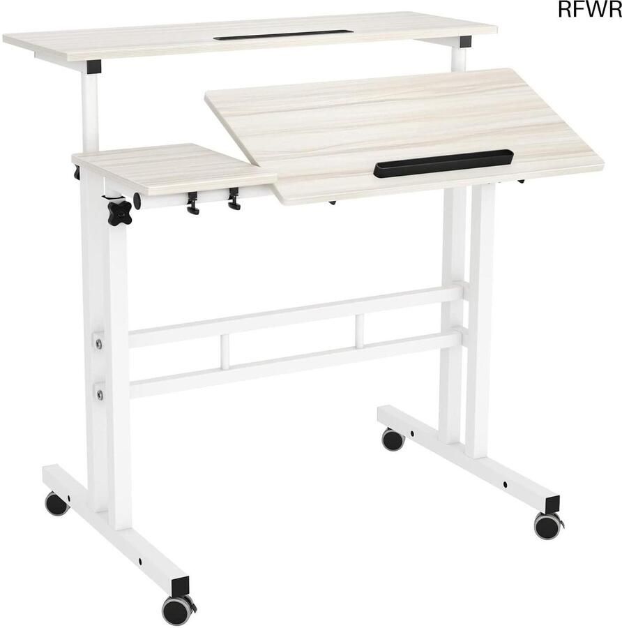 RFWR Hoogte verstelbare computertafel met wieltjes Ideaal voor thuiswerk en studie