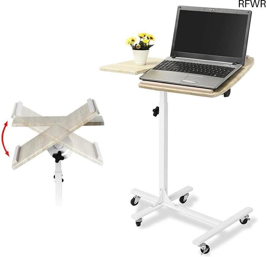 RFWR Hoogte Verstelbare Laptoptafel met Wielen Multifunctionele Bijzettafel voor Thuis en Kantoor