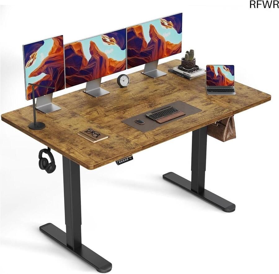 RFWR Hoogteverstelbaar Elektrisch Bureau 160 x 80 cm Ergonomisch Sta-Zit Bureau met Kabelbeheer en Geheugenfunctie