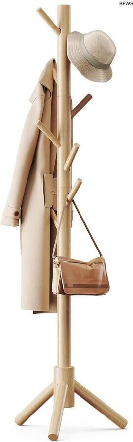 RFWR Houten kapstok met 3 hoogteopties en 8 haken voor thuis en kantoor