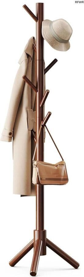 RFWR Houten Kapstok met Verstelbare Hoogte en 8 Haken voor Hal en Entree