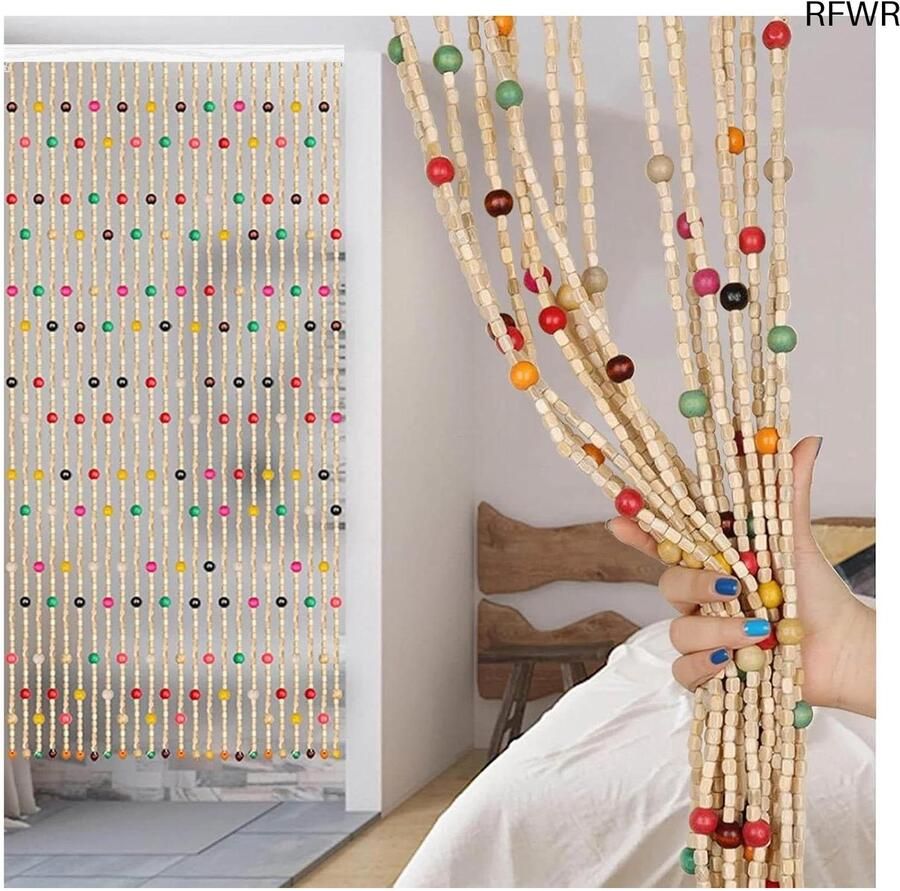 RFWR Houten Kralengordijn Decoratief Kamerscheidingsscherm Eenvoudig te Installeren Vliegengordijn