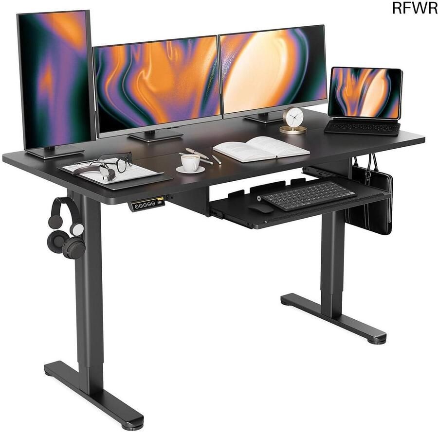 RFWR In hoogte verstelbaar elektrisch bureau met toetsenbordlade en geheugenfunctie 140 x 60 cm zwart