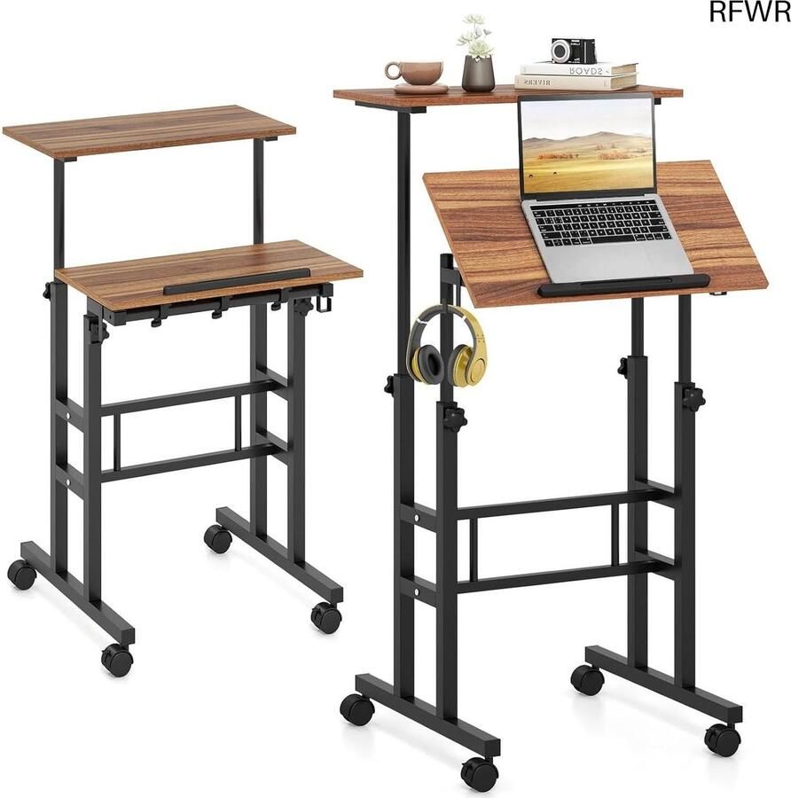 RFWR In hoogte verstelbaar zit-stabureau met wielen voor kantoor en thuis