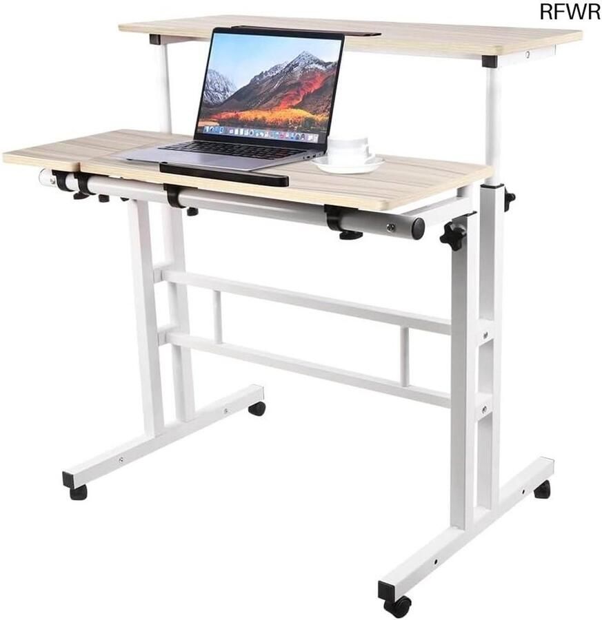 RFWR In hoogte verstelbare computertafel met wielen compact staand bureau voor thuiskantoor