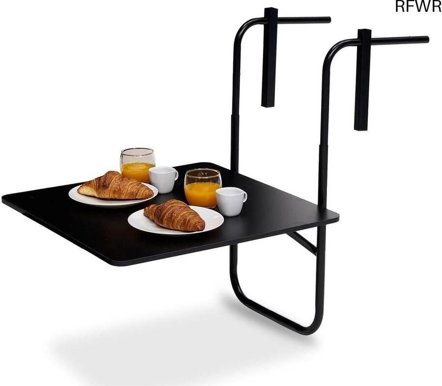 RFWR Inklapbare Balkontafel Ruimtebesparend Verstelbaar Zwart 60 x 60 CM