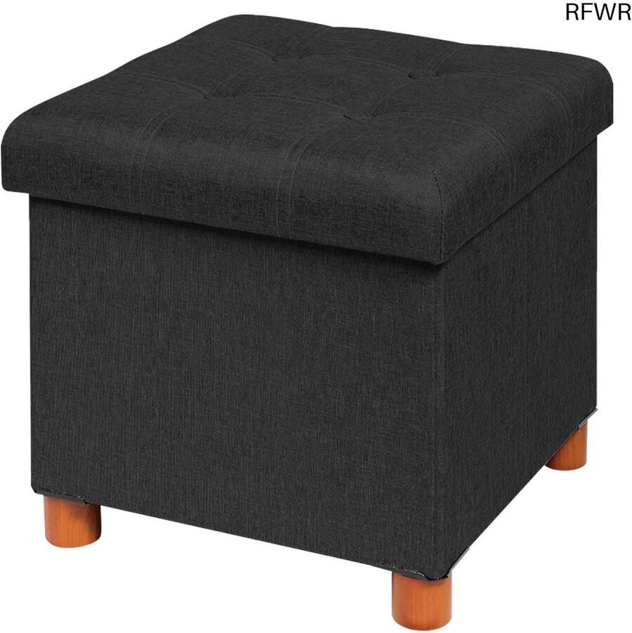 RFWR Inklapbare Pouf Opbergdoos Vierkant Zitbank voor Woonkamer en Slaapkamer Zwart 38x38 cm