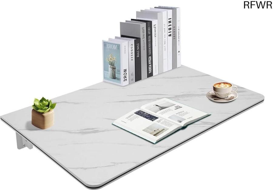 RFWR Inklapbare Wandtafel voor Keuken en Werkplaats Ruimtebesparend 30 kg Draagvermogen MDF en Metaal Wit 80 x 50 cm