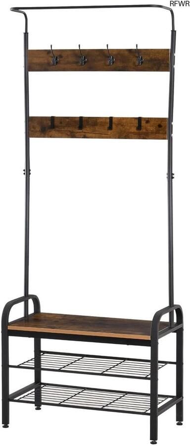 RFWR Kapstok industriële stijl met haken kledingstang en schoenenrek voor entree en hal