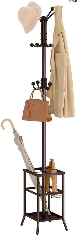 RFWR Kapstok met Paraplustandaard 12 Haken Ruimtebesparend en Stabiel Ontwerp voor Woonkamer en Slaapkamer