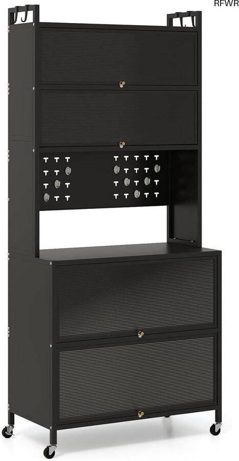 RFWR Keukenkast met 5 niveaus buffetkast met werkblad en haken mobiele voorraadkast met klapdeuren (80 x 40 x 178 cm)