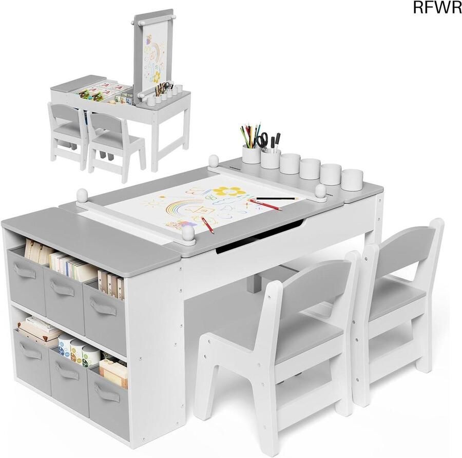 RFWR Kindertafel en Stoelen Set voor Kinderen met Schildertafel en Opbergruimte