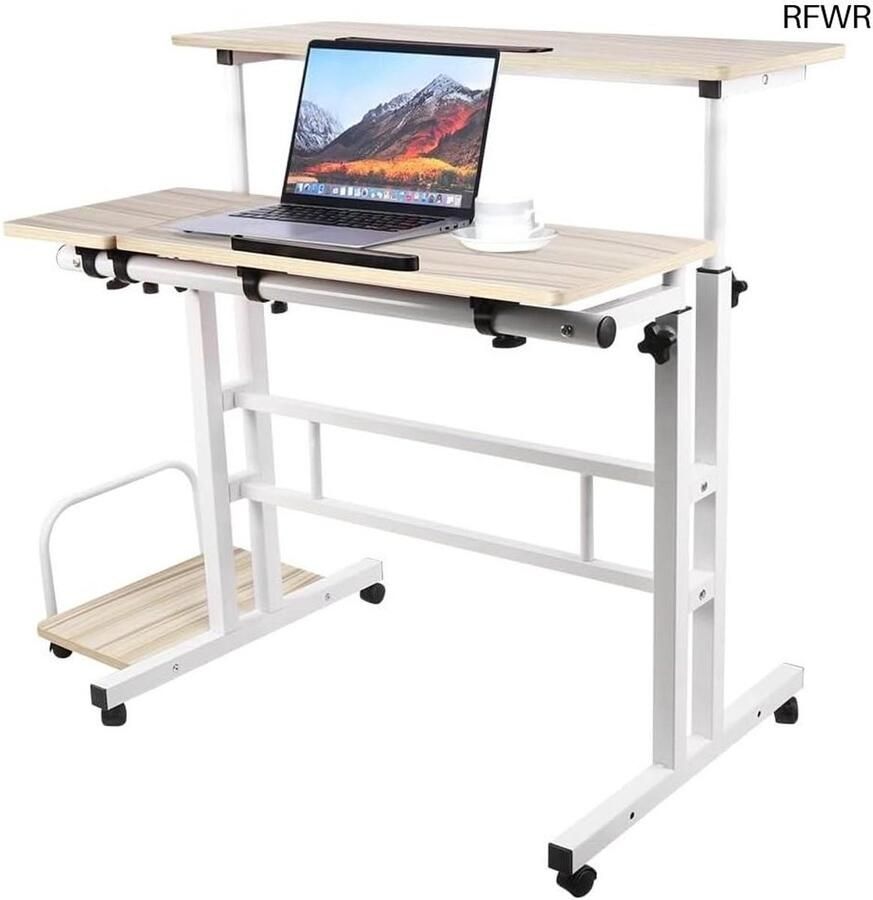 RFWR Klein computerbureau met wieltjes verstelbaar en kantelbaar blad ideaal voor kleine ruimtes