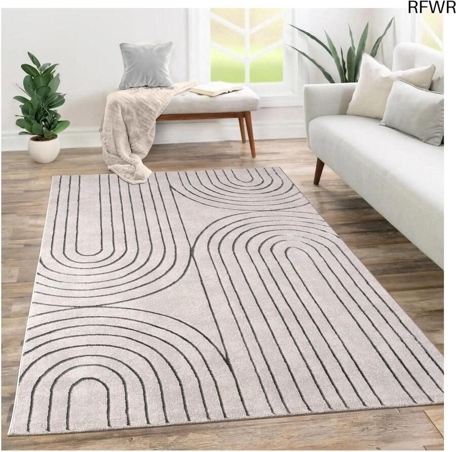 RFWR Laagpolig Tapijt met Abstract Geometrisch Patroon 120x160 cm Grijs