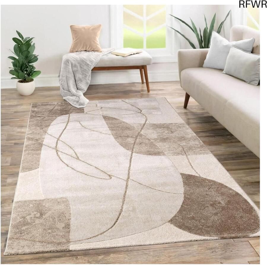 RFWR Laagpolig Tapijt voor Woonkamer Abstract Geometrisch Patroon Beige Zand 120x160 cm