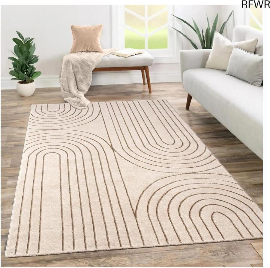 RFWR Laagpolig Tapijt voor Woonkamer met Abstract Geometrisch Patroon Crème 120x160 cm