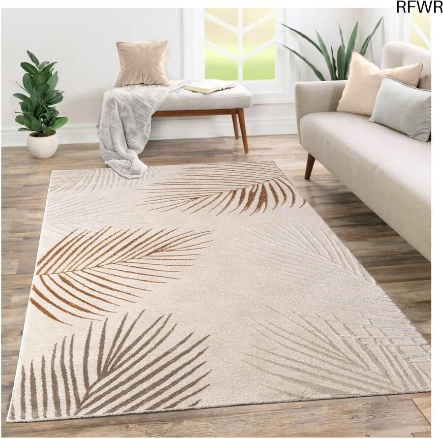 RFWR Laagpolig Vloerkleed Abstract Geometrisch Patroon Beige 120x160 cm