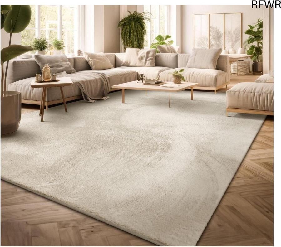 RFWR Laagpolig Vloerkleed Crème 160x220 cm Modern Design Wasbaar